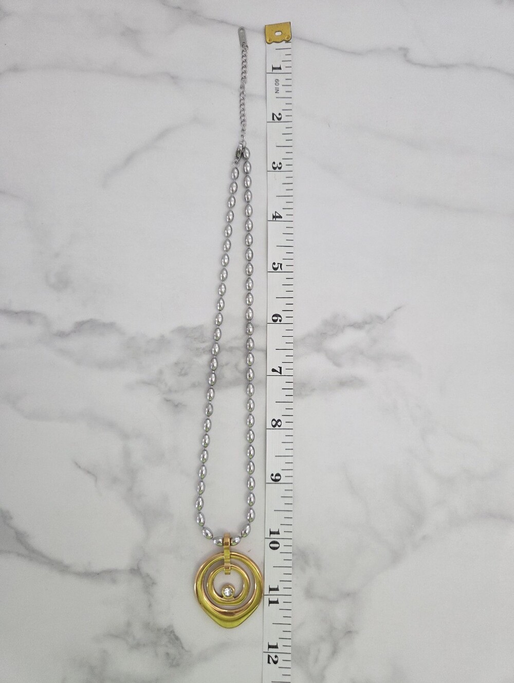 ​Gold & Silver Spiral Circle Pendant Necklace Clear Rhinestone - Picture 7 of 13